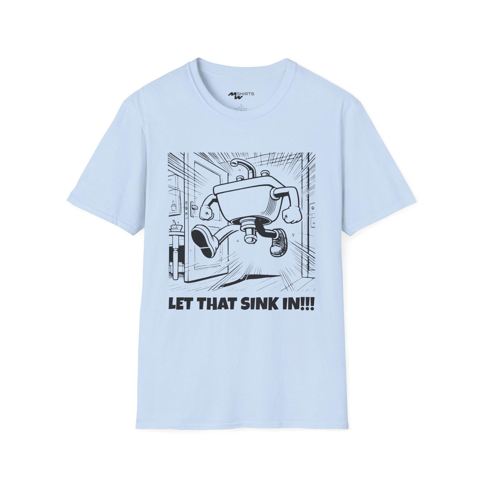 Funny Running Sink Cartoon T-Shirt: Pun Lover Gift 2XL