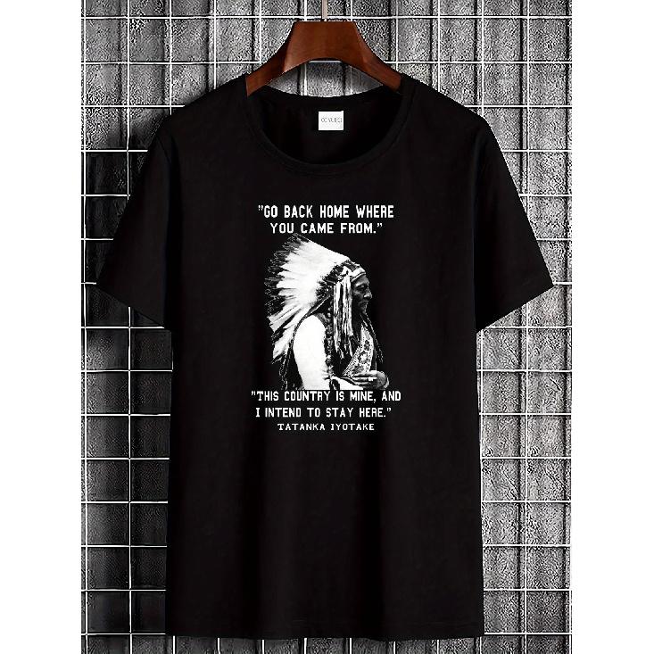 I Stand with Sitting Bull Graphic T-Shirt - Native American History Tee with Sitting Bull Portrait - Soft Breathable Fabric - Unisex Casual S чёрный