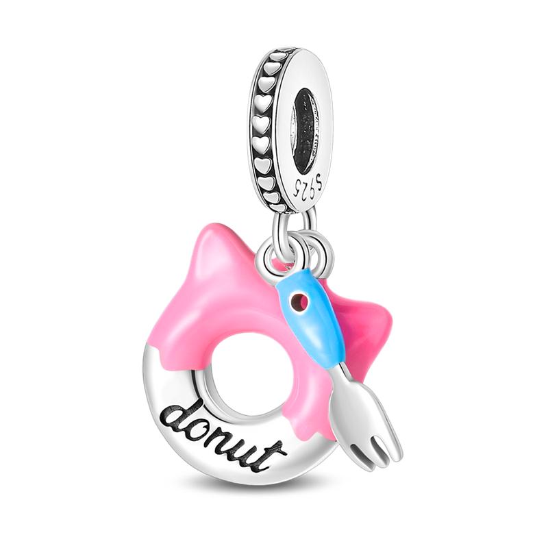 Copper Cherry Coffee Cake Doughnuts Afternoon Tea Series Charms Beads Pendant Fit Original Bracelets Diy