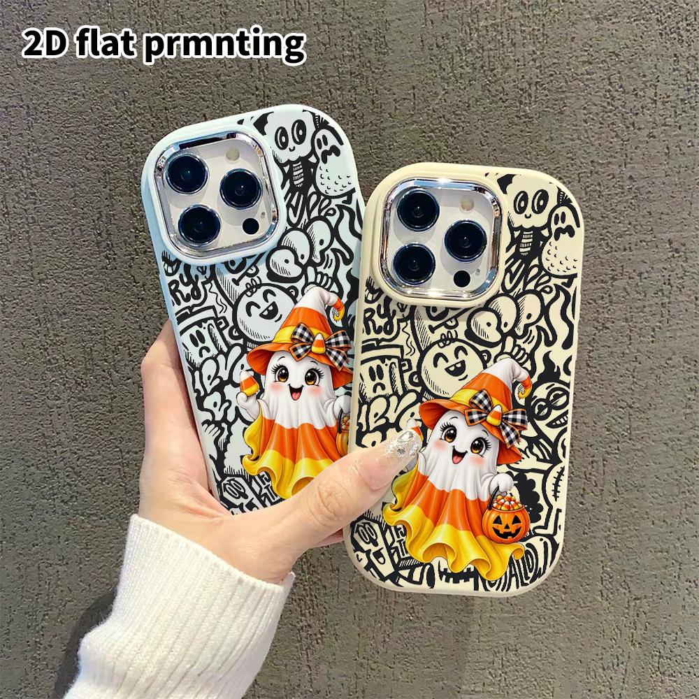 Phone Case: 2D flat design suitable for iPhone 18 17 16 15 14 13 Pro protective case, couple style, little corn ghost, Christmas and Halloween gift