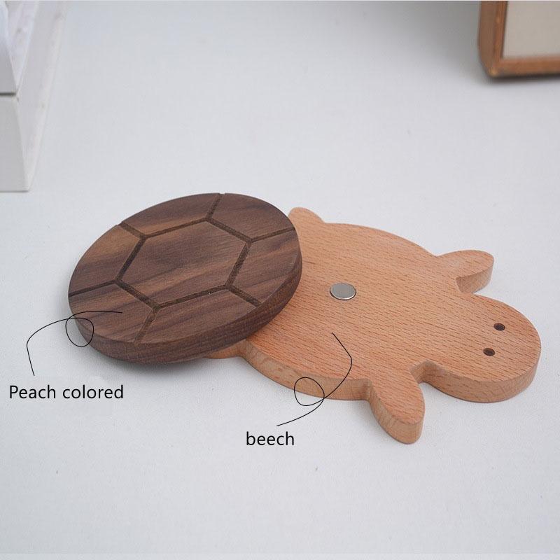 Creative Turtle Coaster Solid Wood Drink Cup Holders with Interlocking Magnets Heat Resistant Pads for Kitchen Home Decor Gift