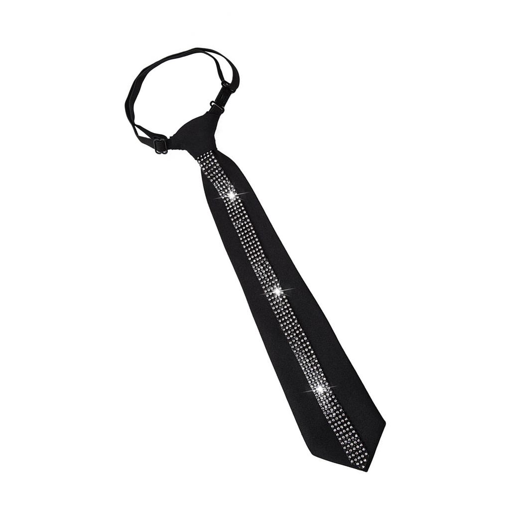 Elegant Women's Adjustable Pre Tied Black Necktie with Rhinestones Embellishments for Formal Event and Casual Wear