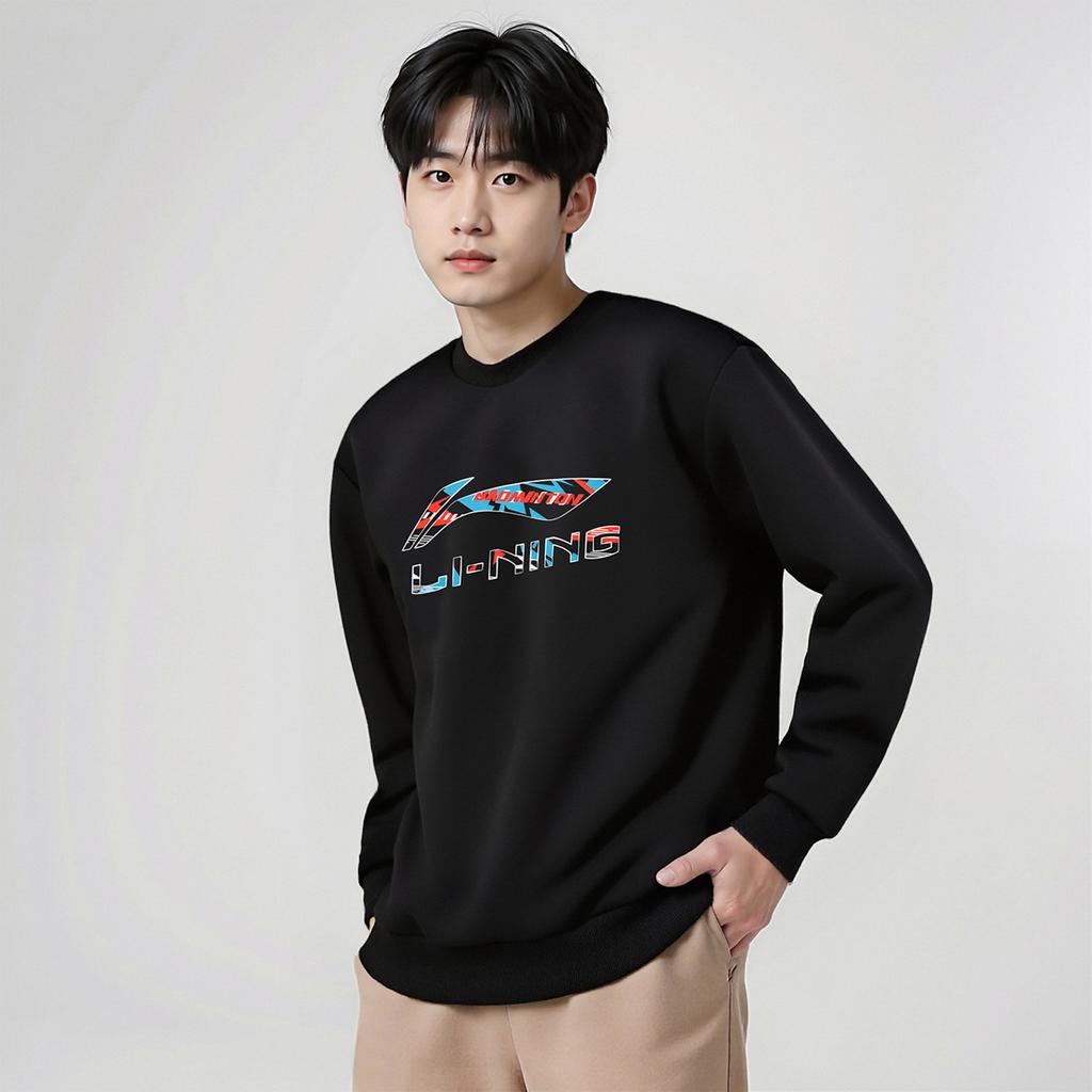 Li Ning Casual Fashion Logo Versatile Comfortable Round Neck Pullover Loose Sweatshirt Unisex Sweatshirt AWDUH61-1