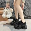 Fashion Chunky Sneakers 2025 Summer Autumn New Style Thick Soled Height Increasing Casual Fashion Sports Shoes Lace Up Black Beige