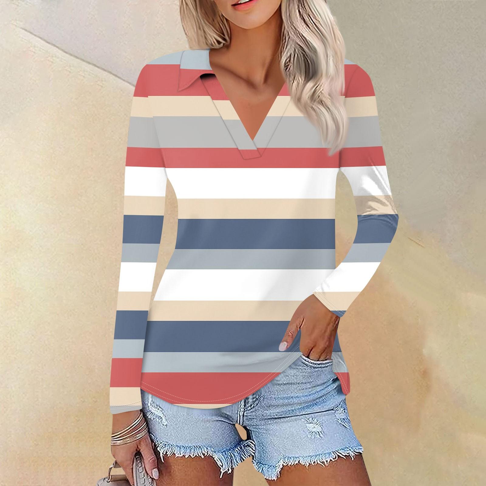 

Женская летняя модная повседневная рубашка с v-образным вырезом и длинным рукавом с принтом, топ M