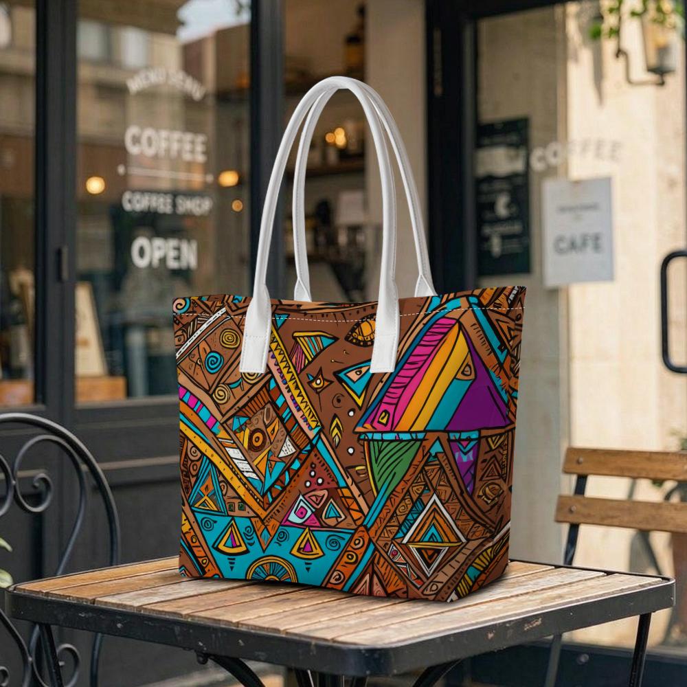 Bohemian Geometric Pattern Tote Bag Casual Large Capacity Portable Daily Shoulder Handbag for Outdoor Shopping Travel