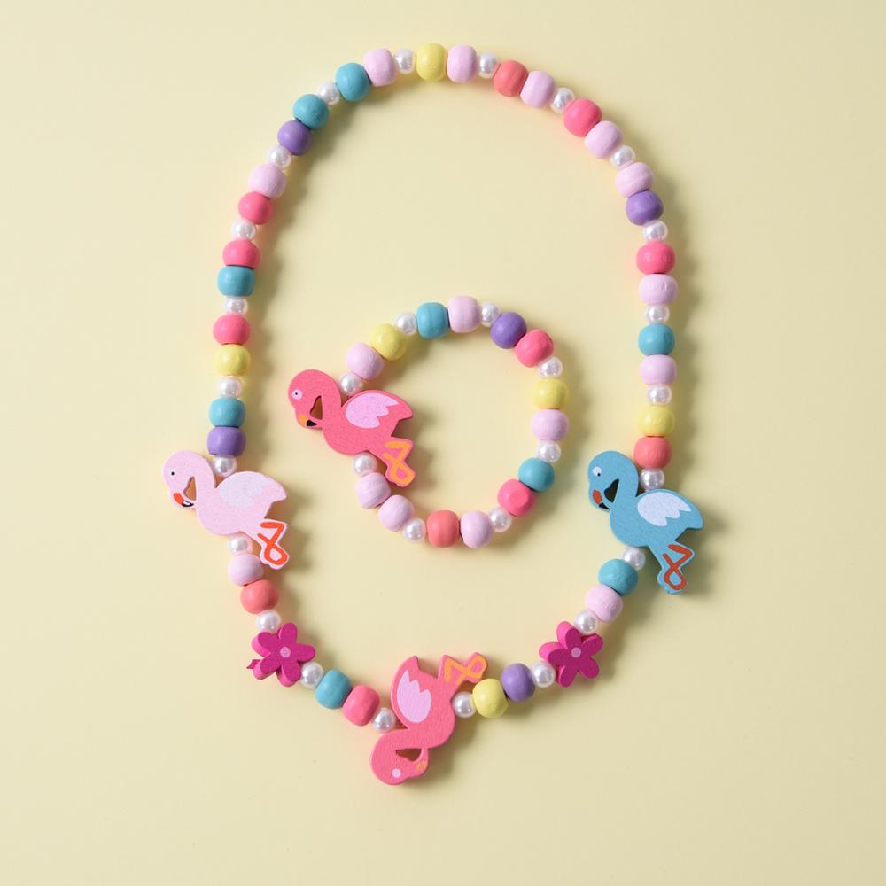 2pcs/Set Fashion Natural Wood Beads Jewelry Cute Animal Pattern Necklace Bracelet For Children Party Jewelry Girl Birthday Gift