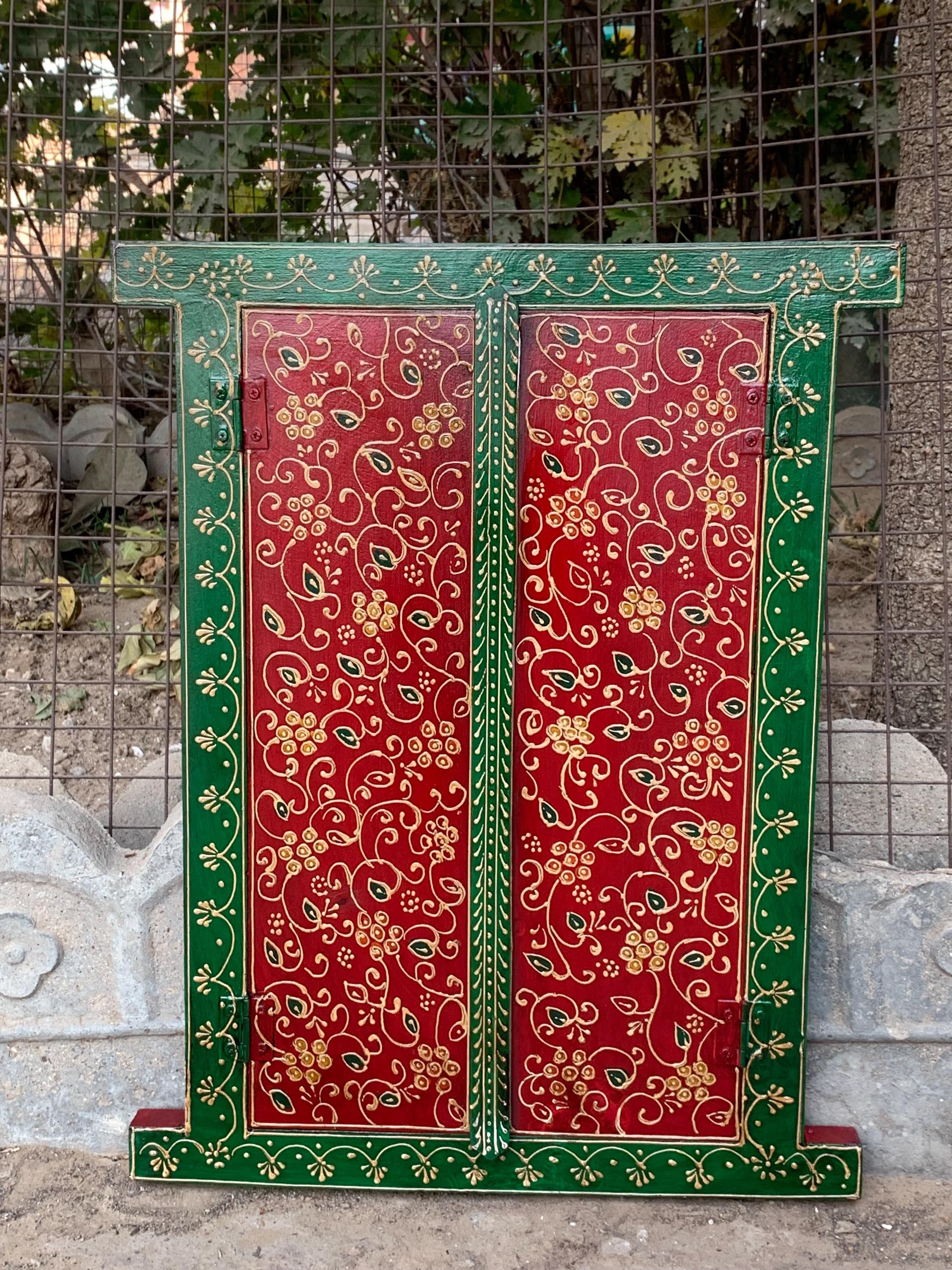 

Traditional Rajasthani Hand Painted Window Frame - Wooden Jharokha Wall Decor разноцветный