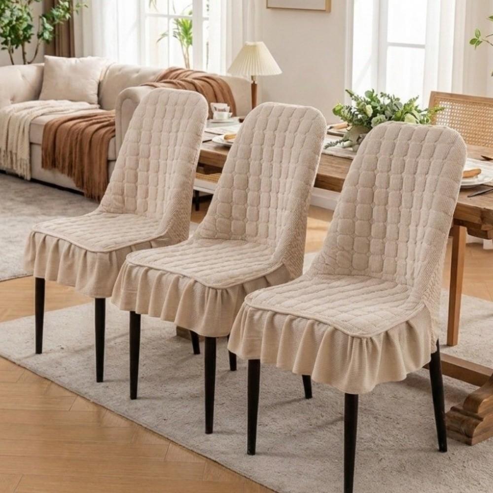 Solid Color Ruffle Skirt Chair Slipcovers Thickened Stretch Chair Covers Hotel