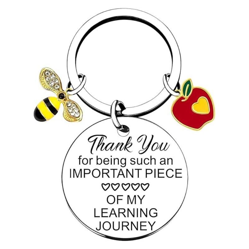 Teacher Appreciation Keychain for Teachers, Polished Metal Bag Charm with Engraved Pendant for Daily Keys and Bags