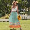 Women's 2025 Bohemian Floral Print Pleated Maxi Dress with Elastic High Waist