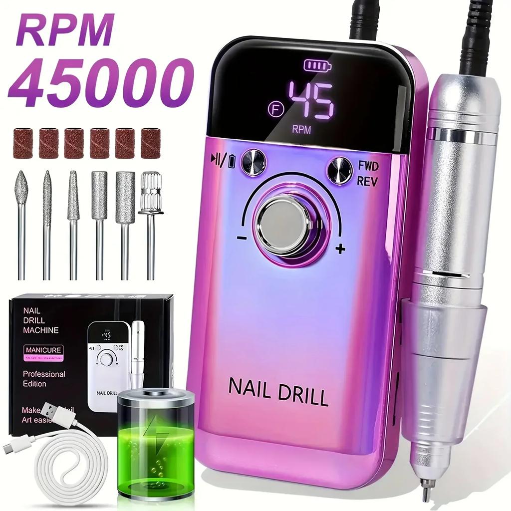 45000RPM electric nail drill with LCD low noise rechargeable nail polisher for polishing gel nail polish.