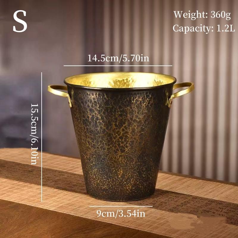 Handcrafted Brass Copper Ice Bucket Portable Retro Large Capacity Beer and Beverage Ice Cube Storage Bucket Drinkware Tableware