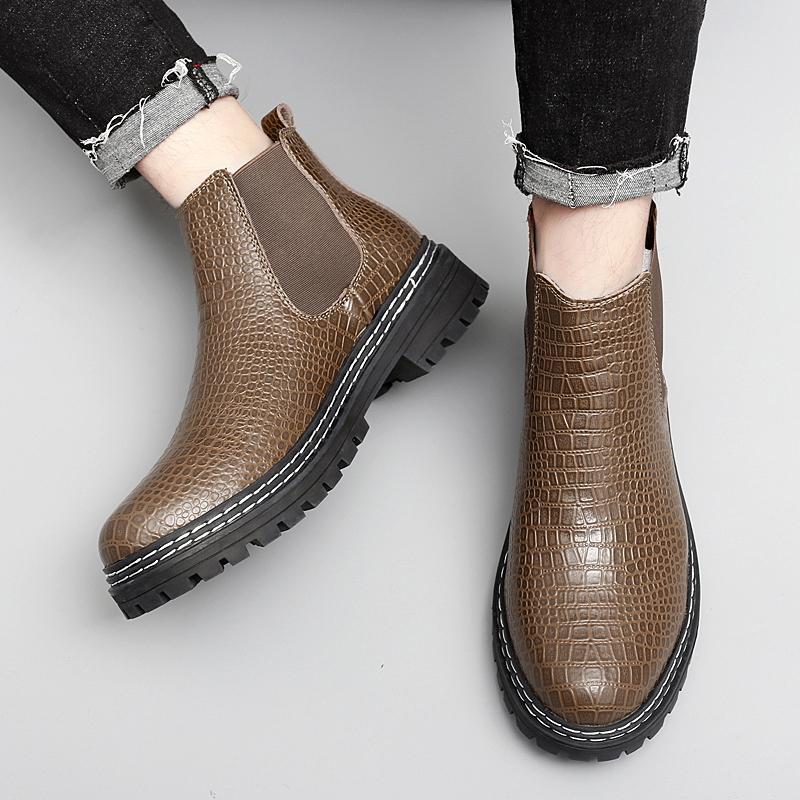 Стильные кожаные мужские высокие уличные ботинки 2024 Новое поступление Универсальные — фото 6