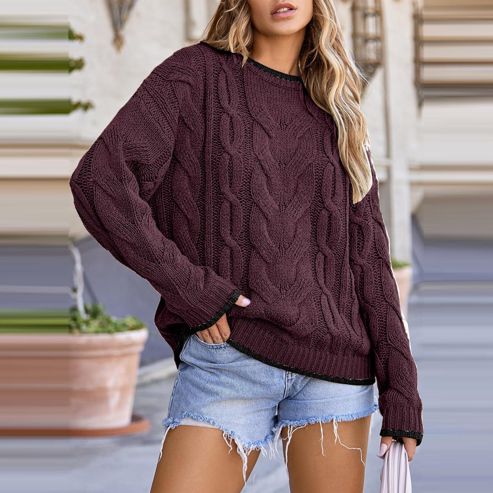 

Женский Свободный Зимний Вязаный Модный Повседневный Пуловер S винный