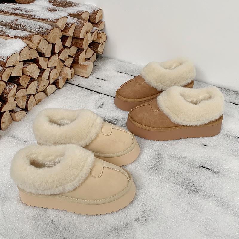 thick-soled leather surface warm snow boots women's shoes Mao Mao shoes 2025 new winter velvet thickened bread cotton shoes women