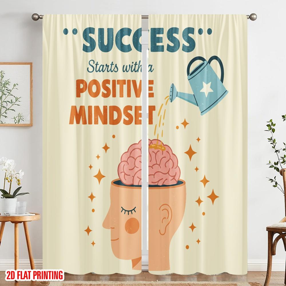 2pcs 2D Flat Printing Party Curtains Positive Mindset Brain Growth Polyester Fabric Without Electricity Seasonal Party & Holiday