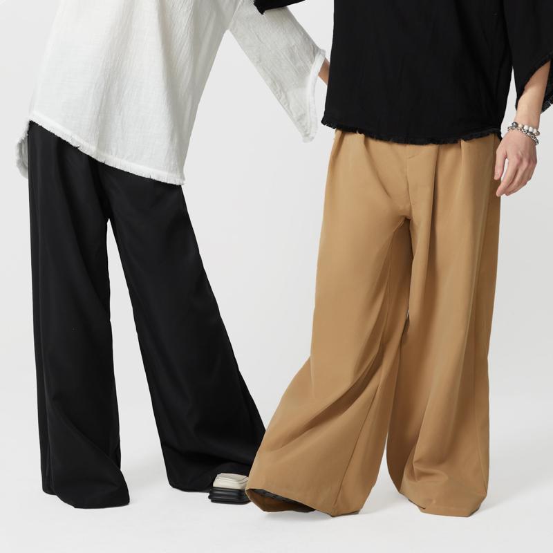 Unisex Zipper High Waist Casual Loose Women Men Couple Suit Wide Legs Pants