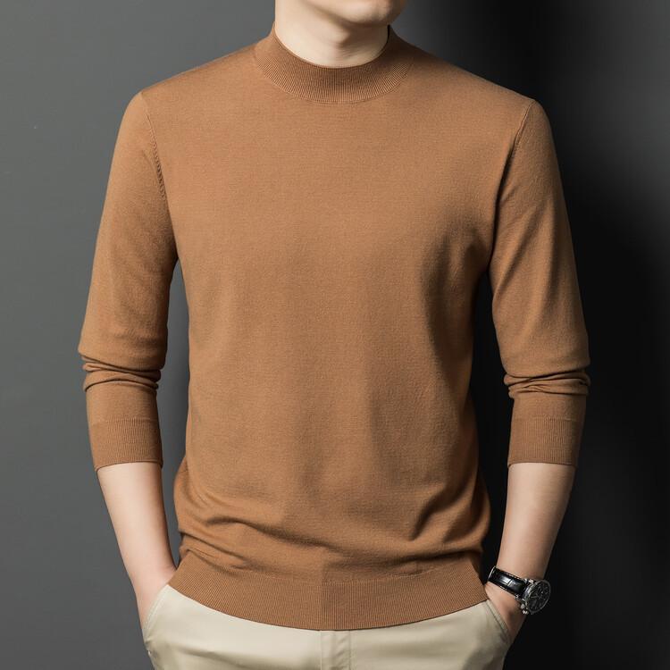Pull en maille à manches longues et col semi-montant style coréen pour homme