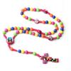 Colorful Beaded Cartoon Cross Rosary Necklace for Kids