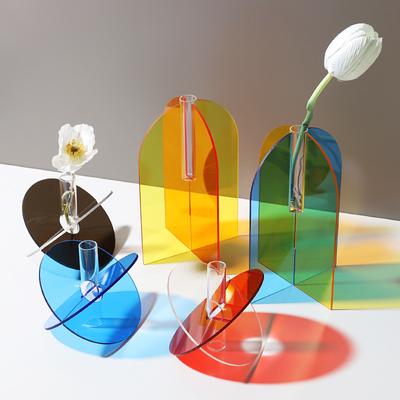 1set Mini Ornament Simple Colorful Acrylic Vase Modern Hydroponic Flower Arrangement Nordic Desktop Ornaments Transparent 2 Styles