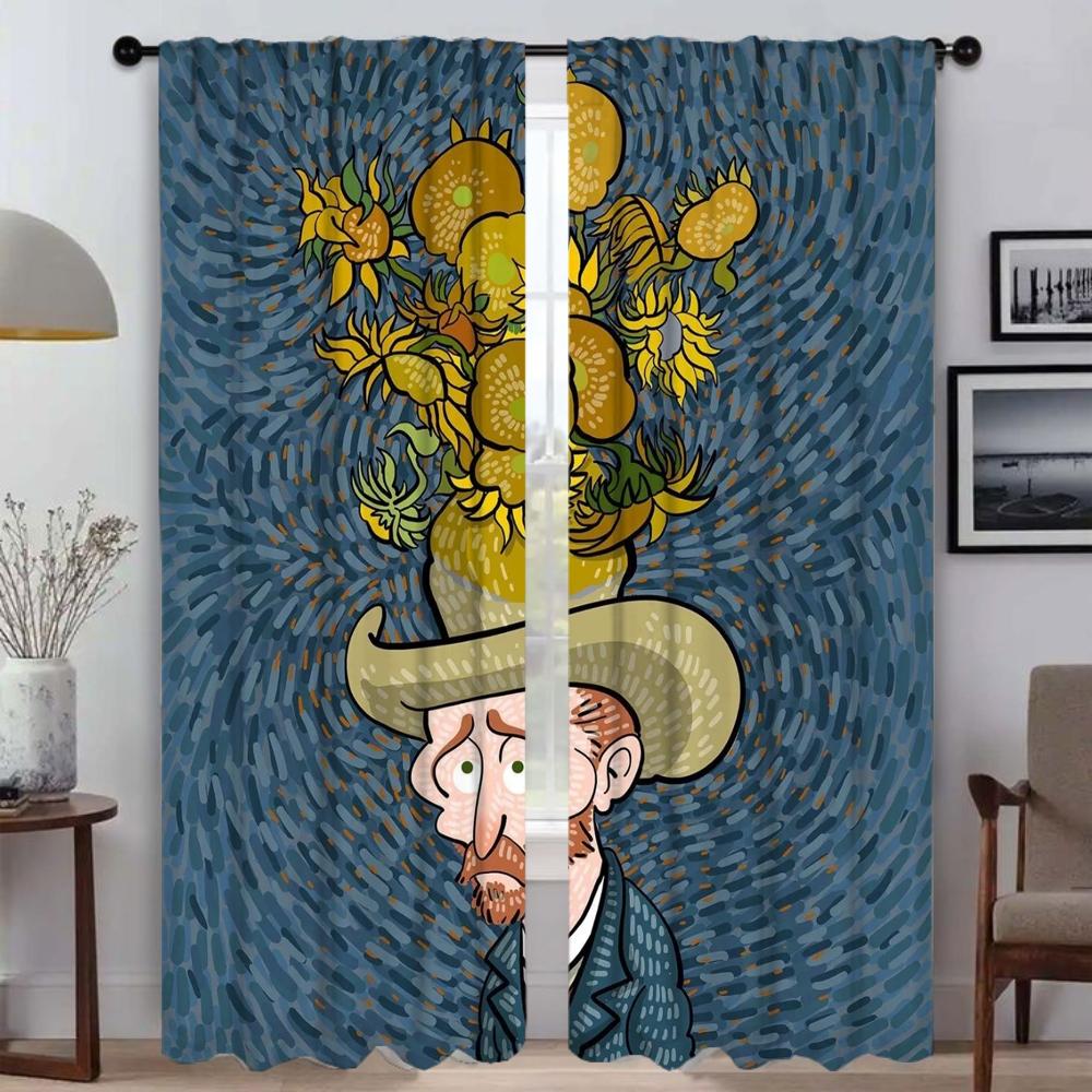Zatemňovací kuchyňské závěsy pro obývací pokoj Závěs Van Gogh Domácí interiérové závěsy 2 kusy Stínítka Dělící tyl pro ložnici