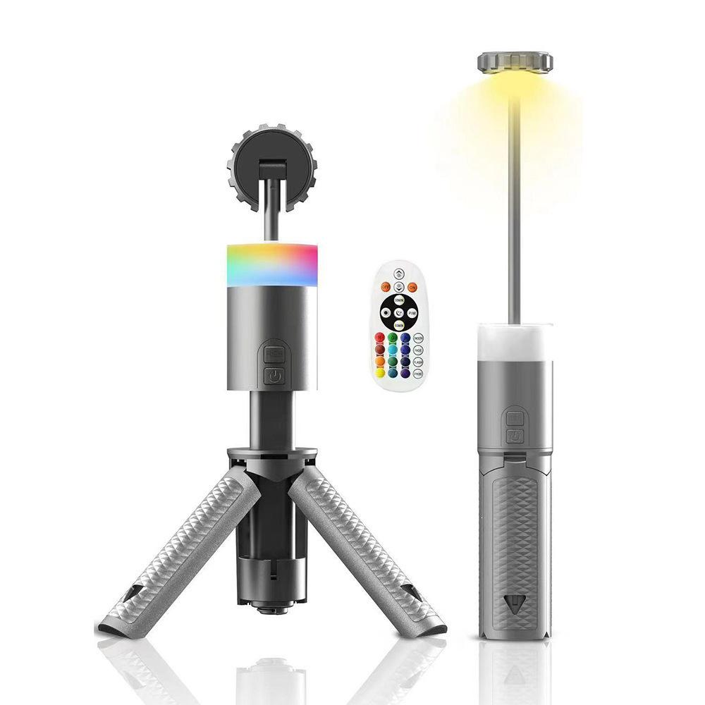 Portable Rechargeable Spotlight: Multifunctional, Dimmable, Retractable, with Remote and Four-Color Ambient Light.
