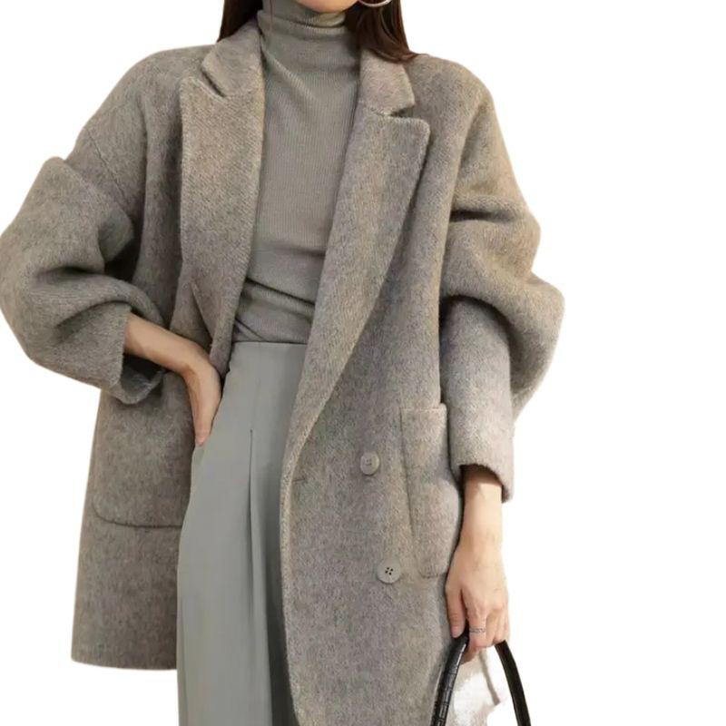 2025 Herbst/Winter Hepburn-Stil Damen Wollmantel in Midilänge - Vielseitig & Locker Koreanische Mode