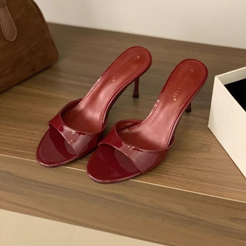High-heeled Round Head Simple 2025 Summer New Pointed Open-toed Stiletto One-word Slippers Wear Fashionable Versatile Sandals