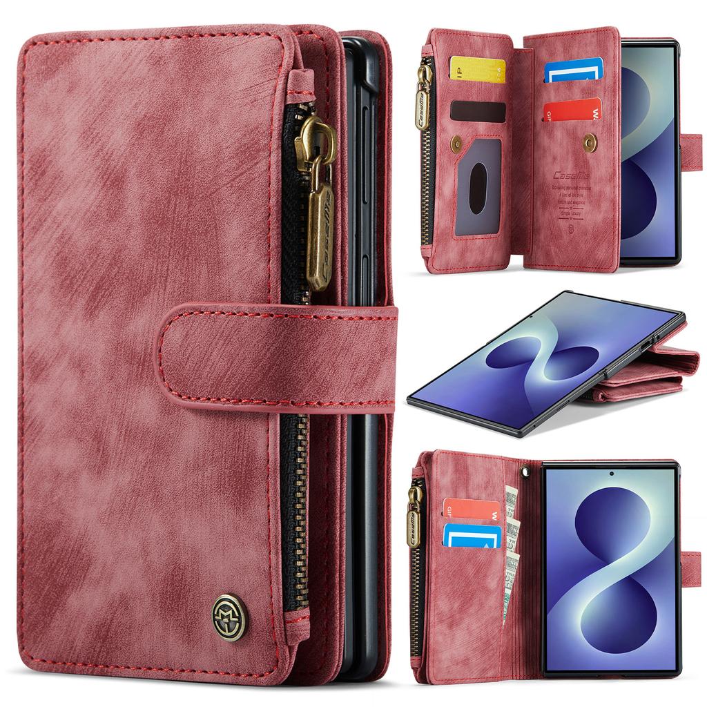 Vintage Zipper Flip Multi Cards Solt Leather Case for Samsung Galaxy Z Fold8 Fold 8 Wide Shockproof Book Stand for Magsafe Cover