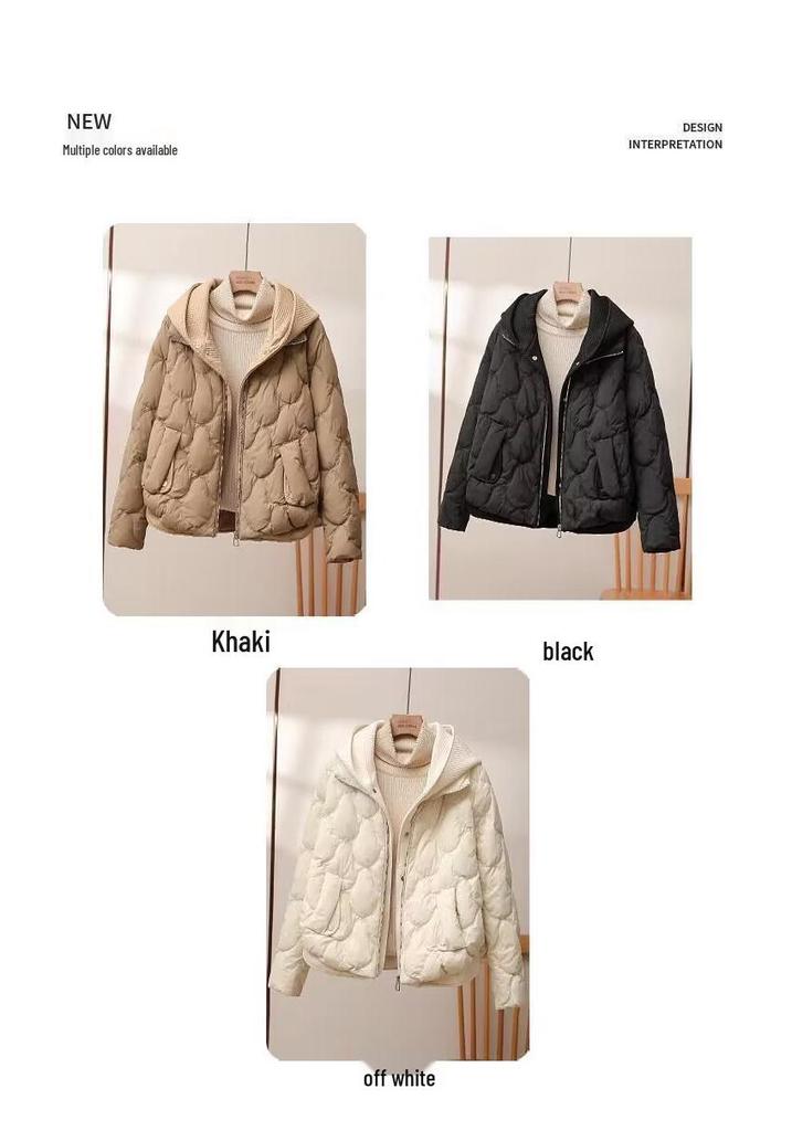 European Style Women's Knitted Hooded Down Cotton Coat - Winter Short Loose Thickened Outerwear