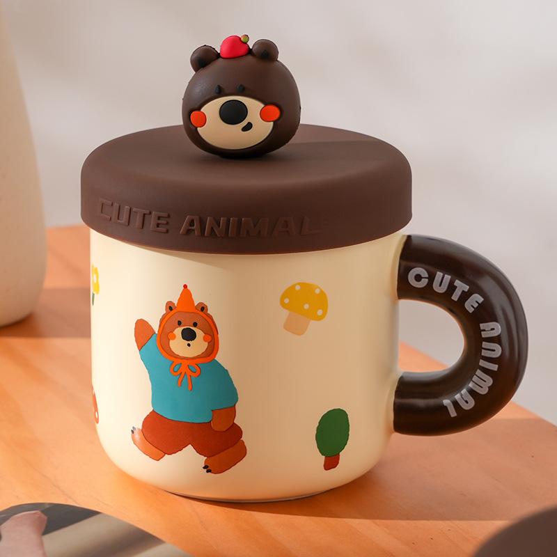 Small Gift Bag Lid Search Ceramic Cup High Value Large Capacity Small Bear Cute Mug Couple Water Cup High Temperature Resistance Cup