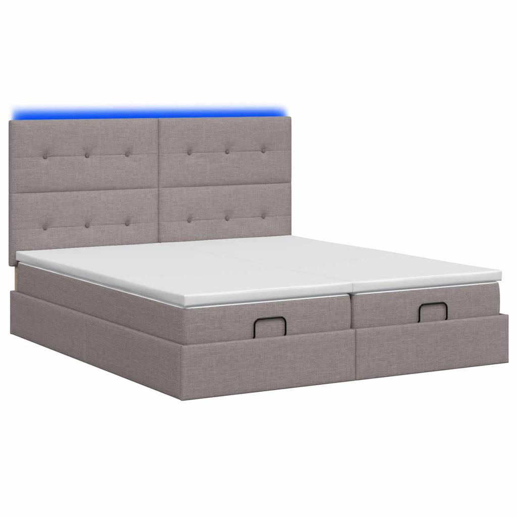 Ottoman Bed with Mattress and LED Taupe 160 X 200 Cm Fabric