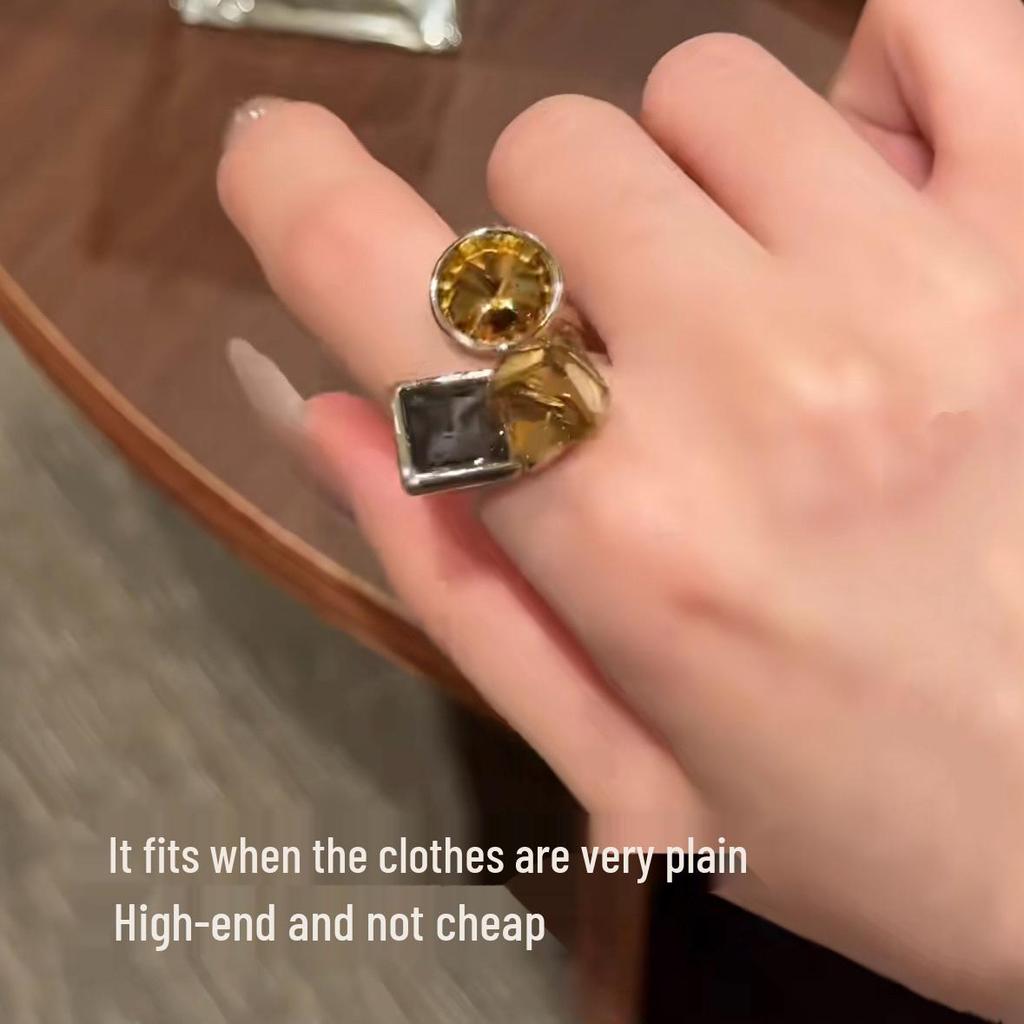 Luxury Geometric Zirconia Open Ring - Elegant and Versatile Hand Jewelry