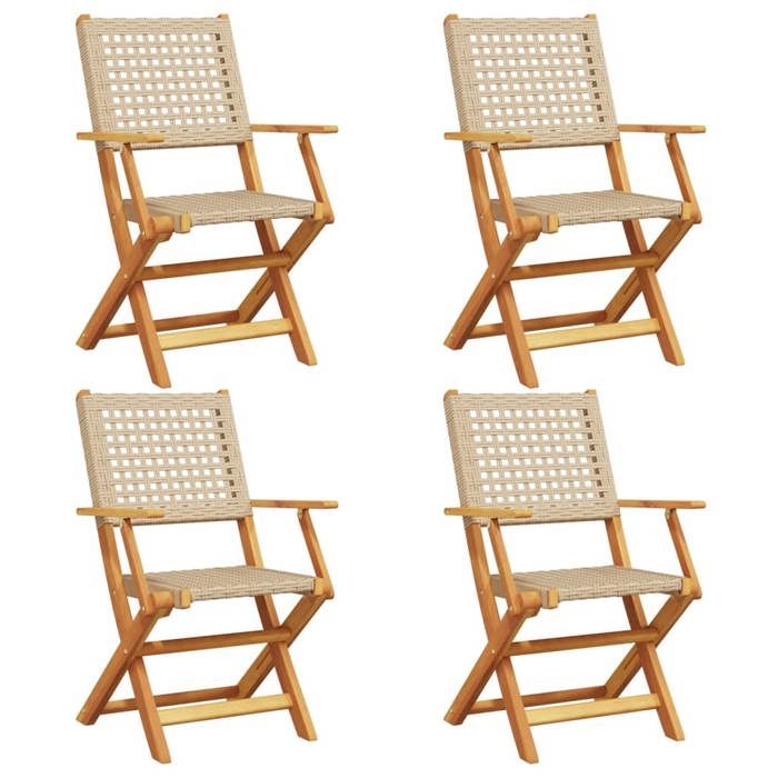 VidaXL Chaises de jardin pliantes lot de 4 beige rotin et bois massif, siège de jardin, chaise de patio, chaise à manger de 3214562