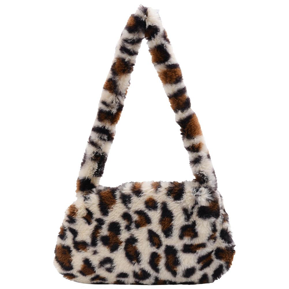 Retro Animal Pattern Underarm Bag Women Mini Plush Shoulder Handbags Purse