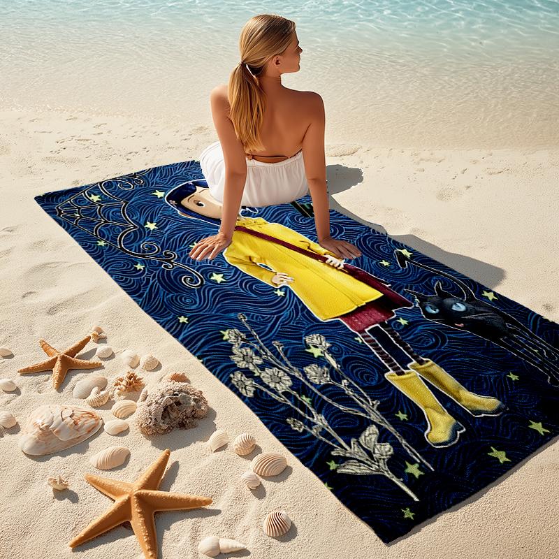 1pc C-Coraline (5) Beach Towel, Comfortable and Thick, and Swimming/Bath/Picnic/Camping Towel, Suitable for Seaside Beaches