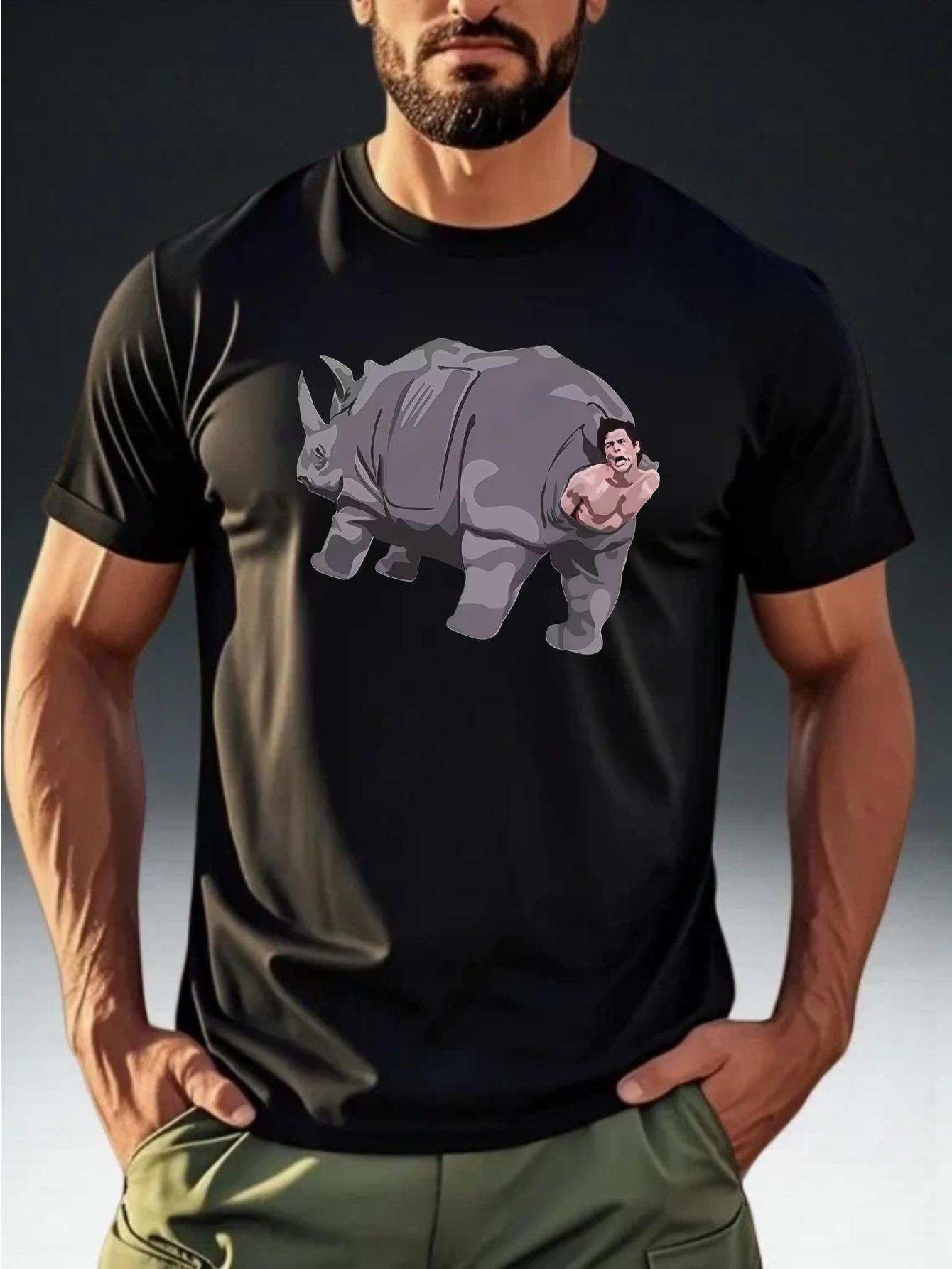 

Men S Trendy T-Shirt with a Creative Theme The Person Inside The Rhino L