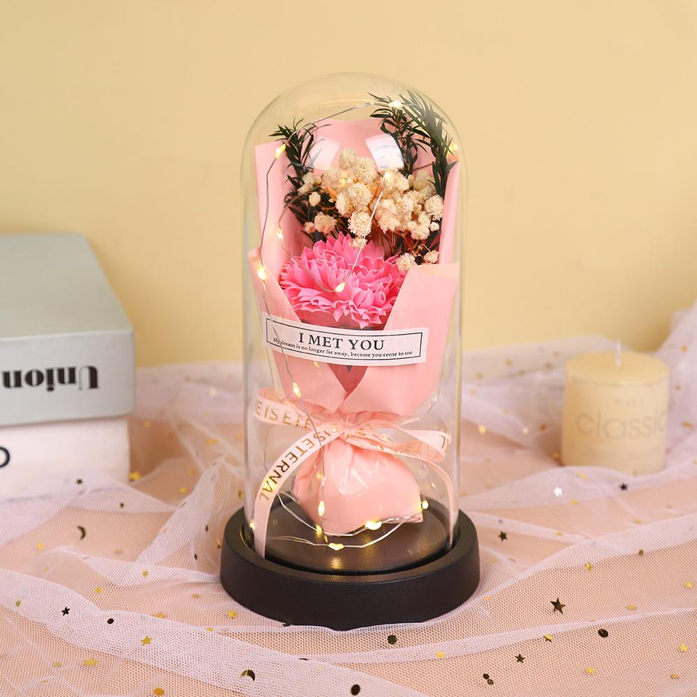 Glass cover exquisite ornament eternal dried flower rose soap bouquet Qixi Festival Valentine's Day birthday gift for boyfriend and girlfriend
