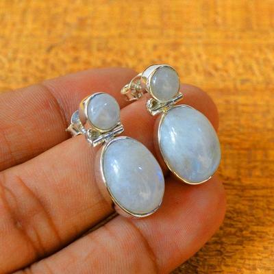 Solid 925 Sterling Silver Moonstone Gemstone Stud Earring Women Handmade Designer Stud Earring Gift For Her