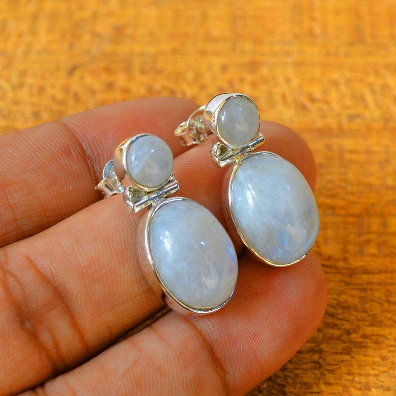 Solid 925 Sterling Silver Moonstone Gemstone Stud Earring Women Handmade Designer Stud Earring Gift For Her