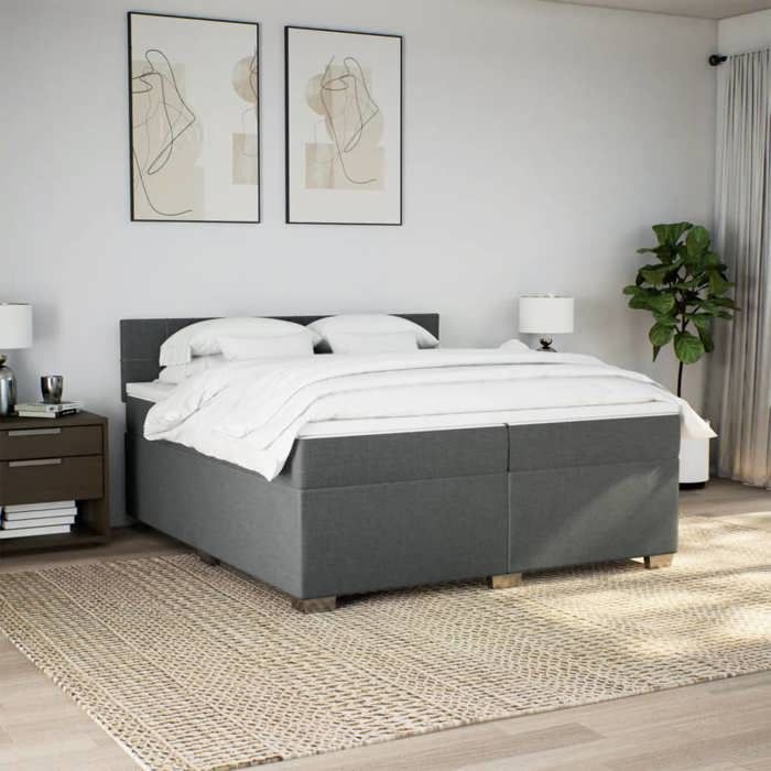 Maison Exclusive - Sommier à lattes de lit avec matelas Gris foncé 200x200cm Tissu