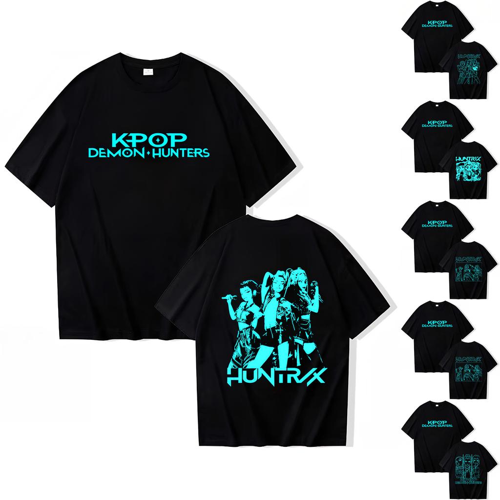 Women's Casual Cotton Luminous Print T-shirt Round Neck Pullover Short Sleeve Top