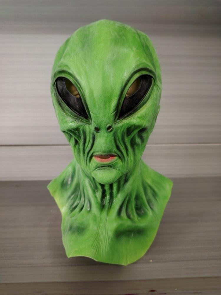 Alien latex mask headgear, Halloween horror and funny holiday costume, cosplay, escape room, haunted house
