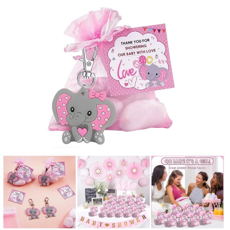 30Pcs Baby Shower Party Theme Keyring Elephant Shape Keychain Set Accessory
