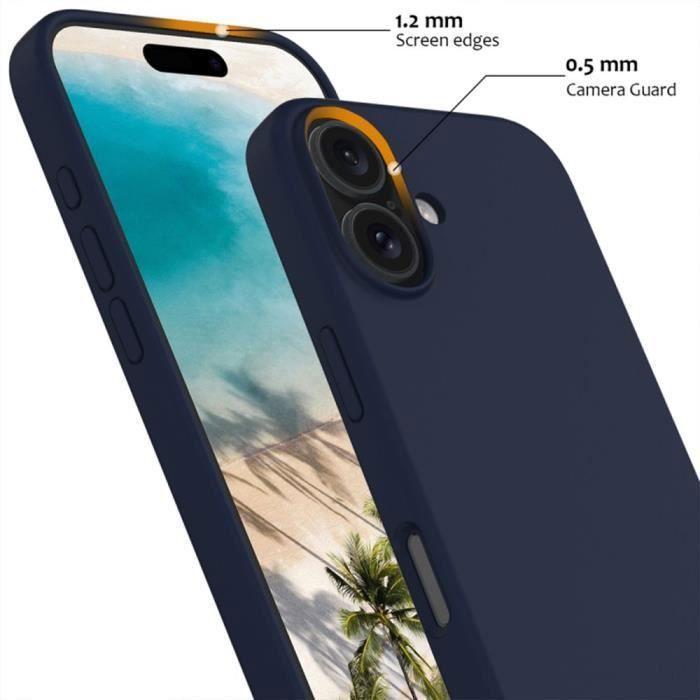 Coque de protection - marque - iphone 16 - silicone liquide - ultra slim - bleu marine