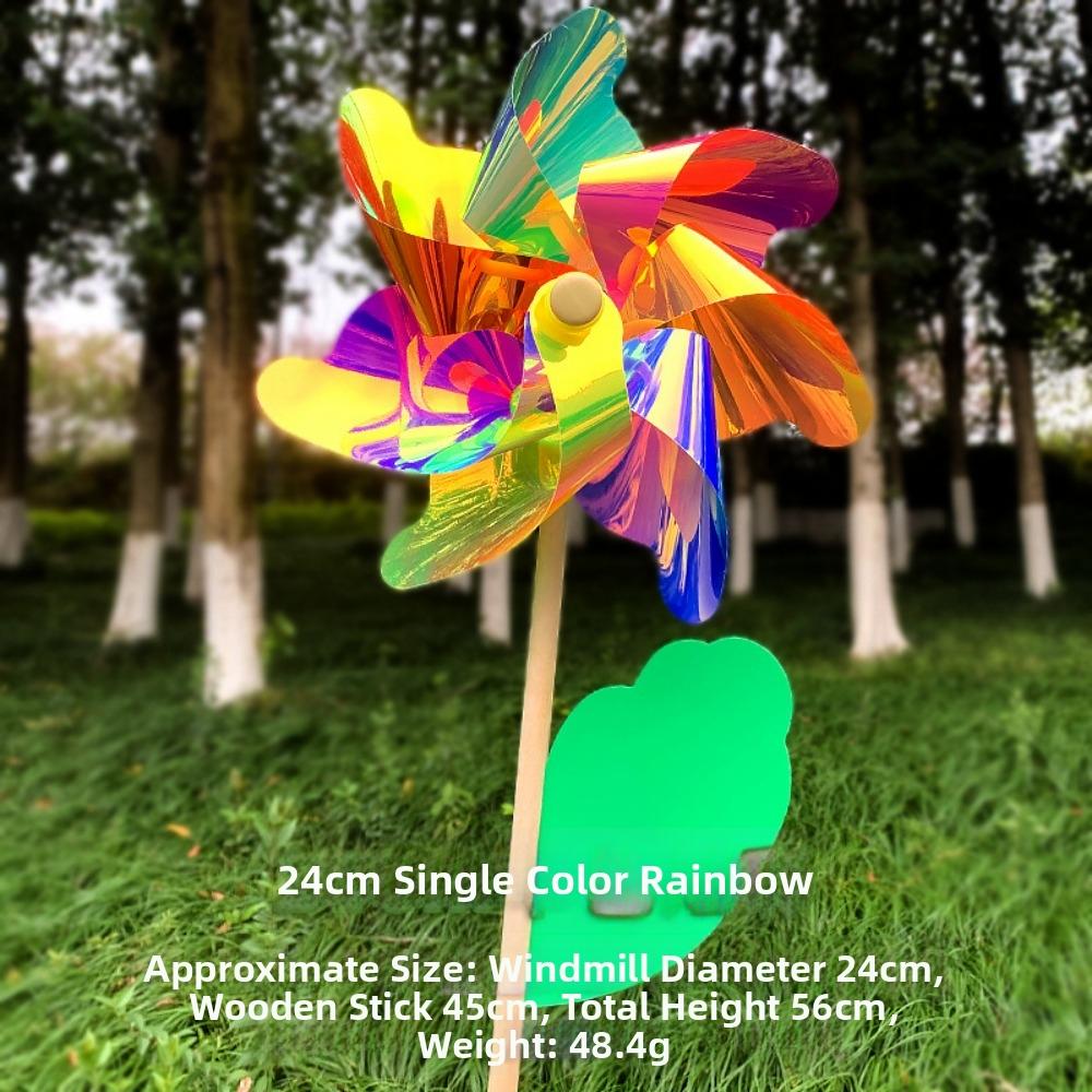18/24/32cm Color Changing Windmill Stake Standing Lawn Pinwheel  Outdoor Party Picnic Decor
