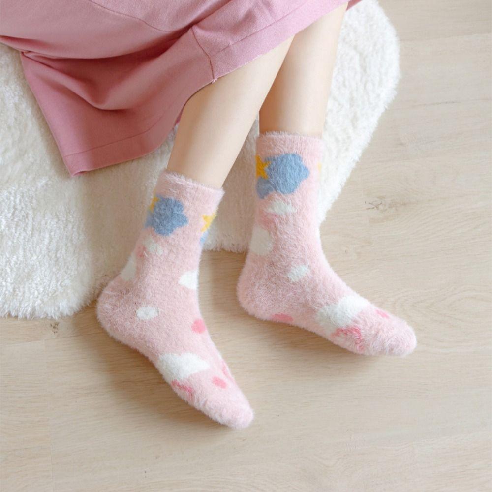 5Pairs Sweet Mink Fur Socks Cartoon Thicken Warm Socks Kawaii Plush Socks  Fall Winter