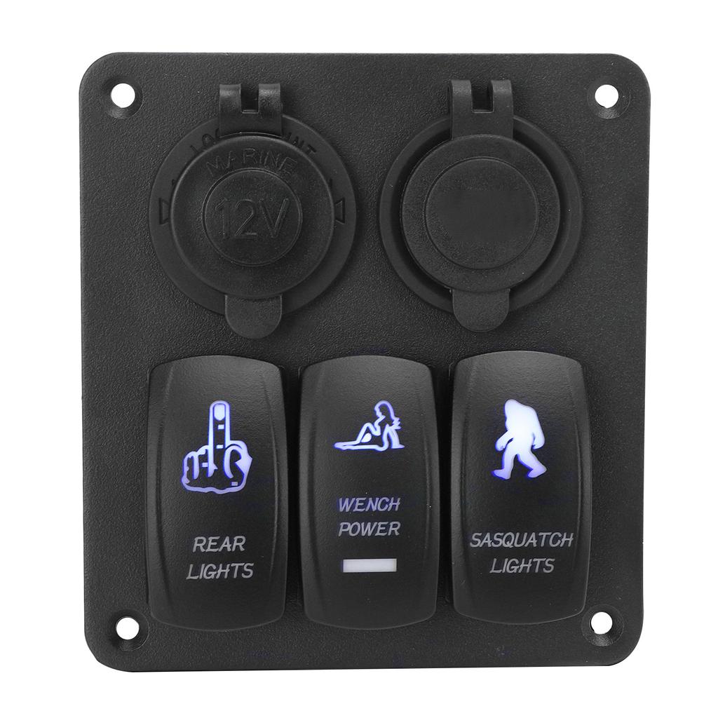 3 Gang Rocker Switch Panel 12V‑24V Dual USB Charger Cigarette Lighter Socket ON Off Switch for Truck