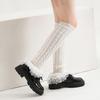 Cable Knit Leg Warmers Knee Length Socks Japanese Women Sweet Layered Ruffled Lace Trim Boot Cuffs Leg Covers Stockings